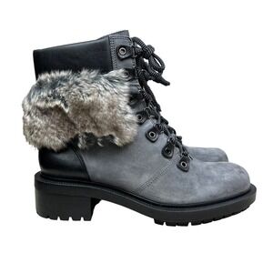 Botkier‎ Madigan Boots Waterproof Leather Faux Fur Trim Slate Gray Women Sz 8M